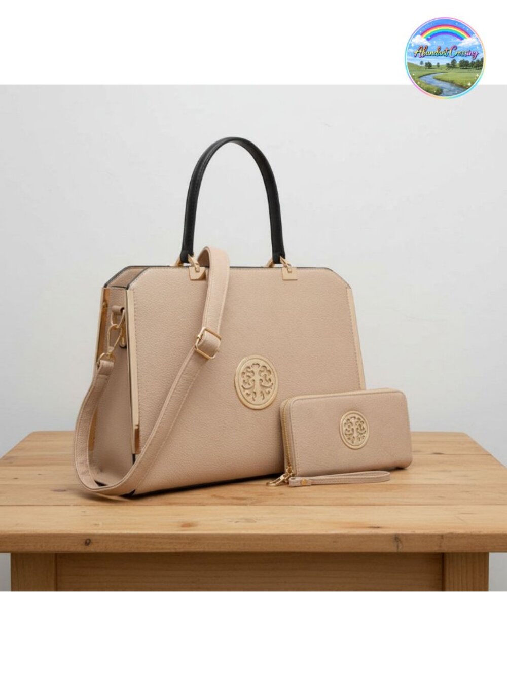 Vegan Leather Satchel Handbag Top Handle Shoulder Work Tote with Wallet